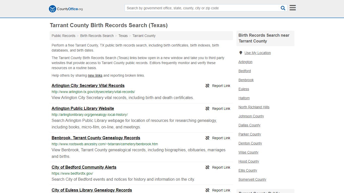 Tarrant County Birth Records Search (Texas) - County Office